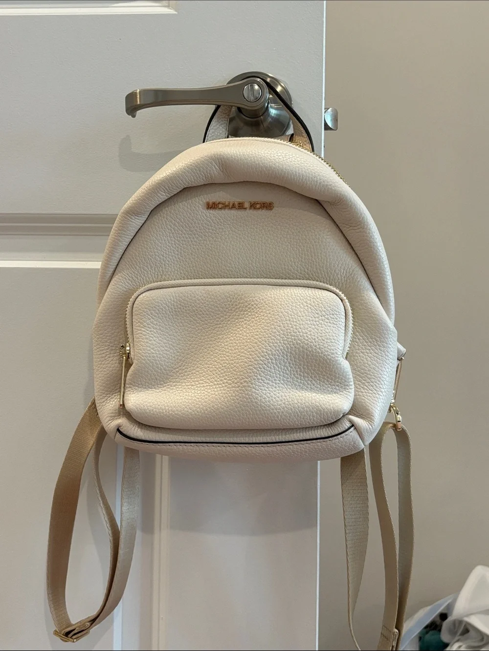 Michael Kors Cream Pebbled Leather Mini Backpack with Gold Logo